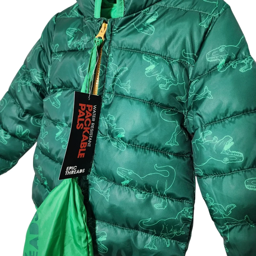 Epic Threads Forest Green Dinosaur Puffer Jacket Size 3T‎